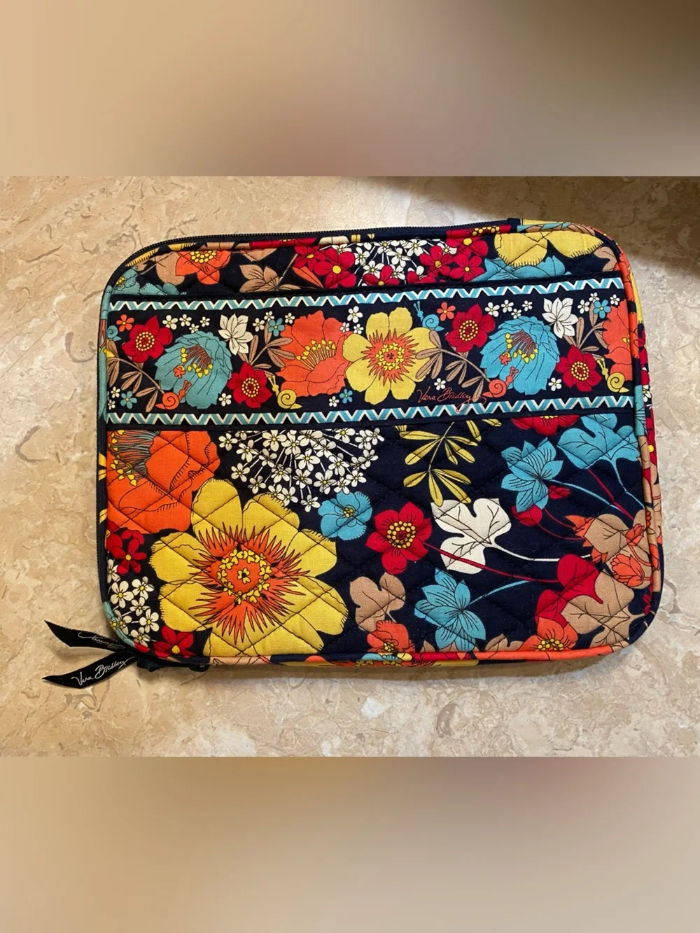 Vera Bradley Navy Multi Quilted Floral Laptop Sleeve
